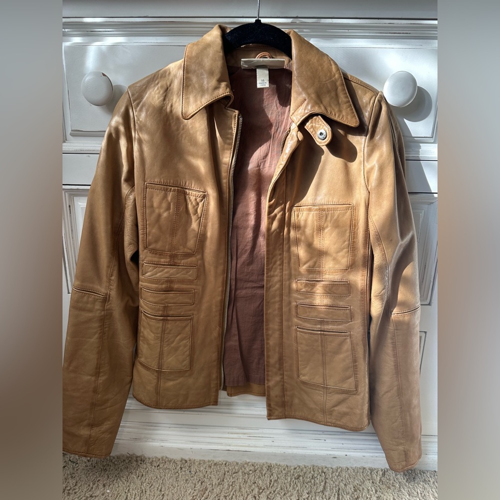 Tan real leather jacket. It is Jean Paul Gaultier with beautiful detailing